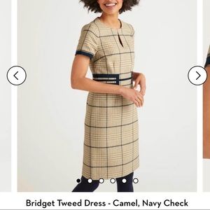 Boden Tweed dress camel navy check size 10